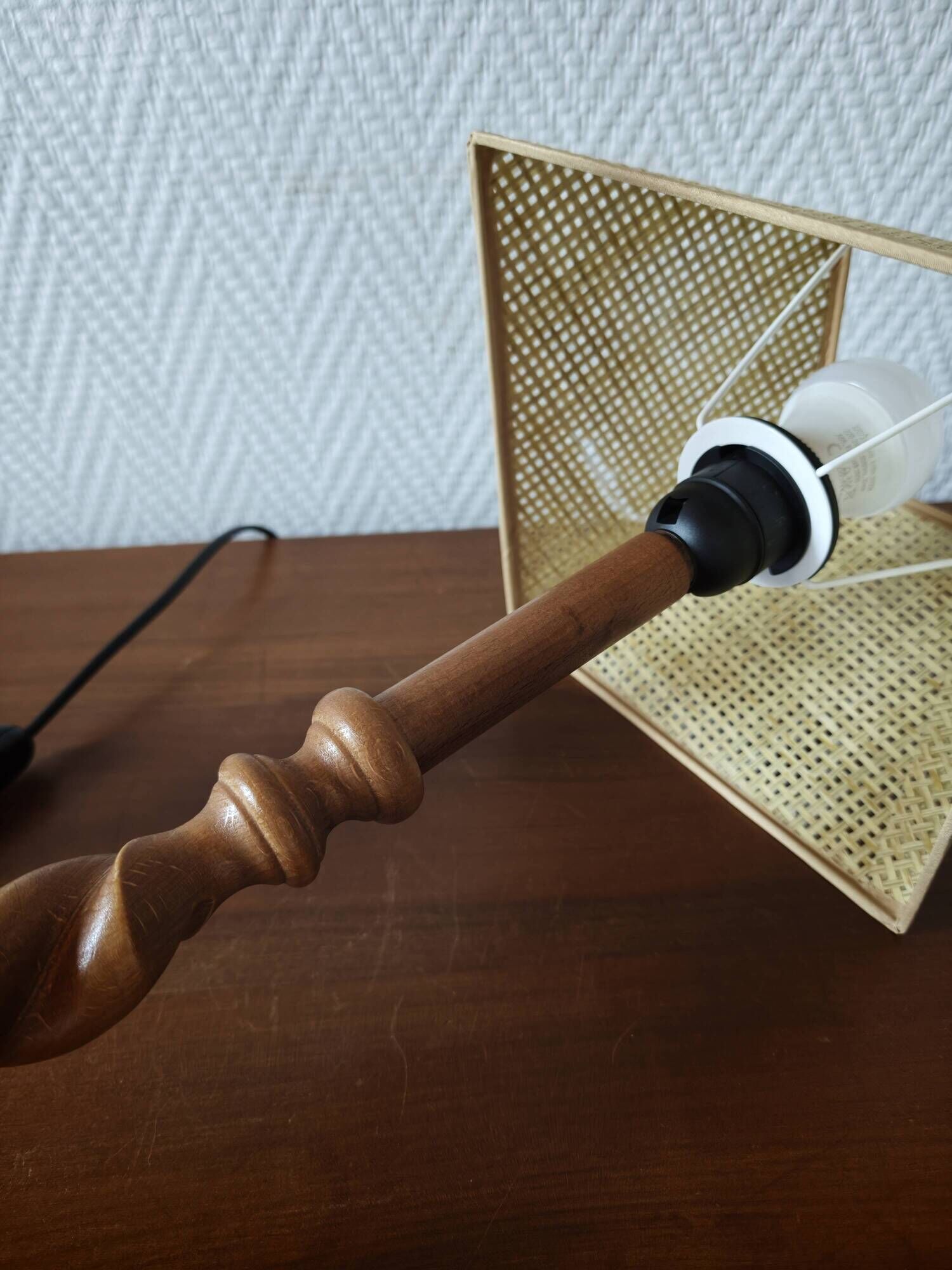 Pair of tall turned wooden lamps