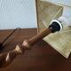 Pair of tall turned wooden lamps