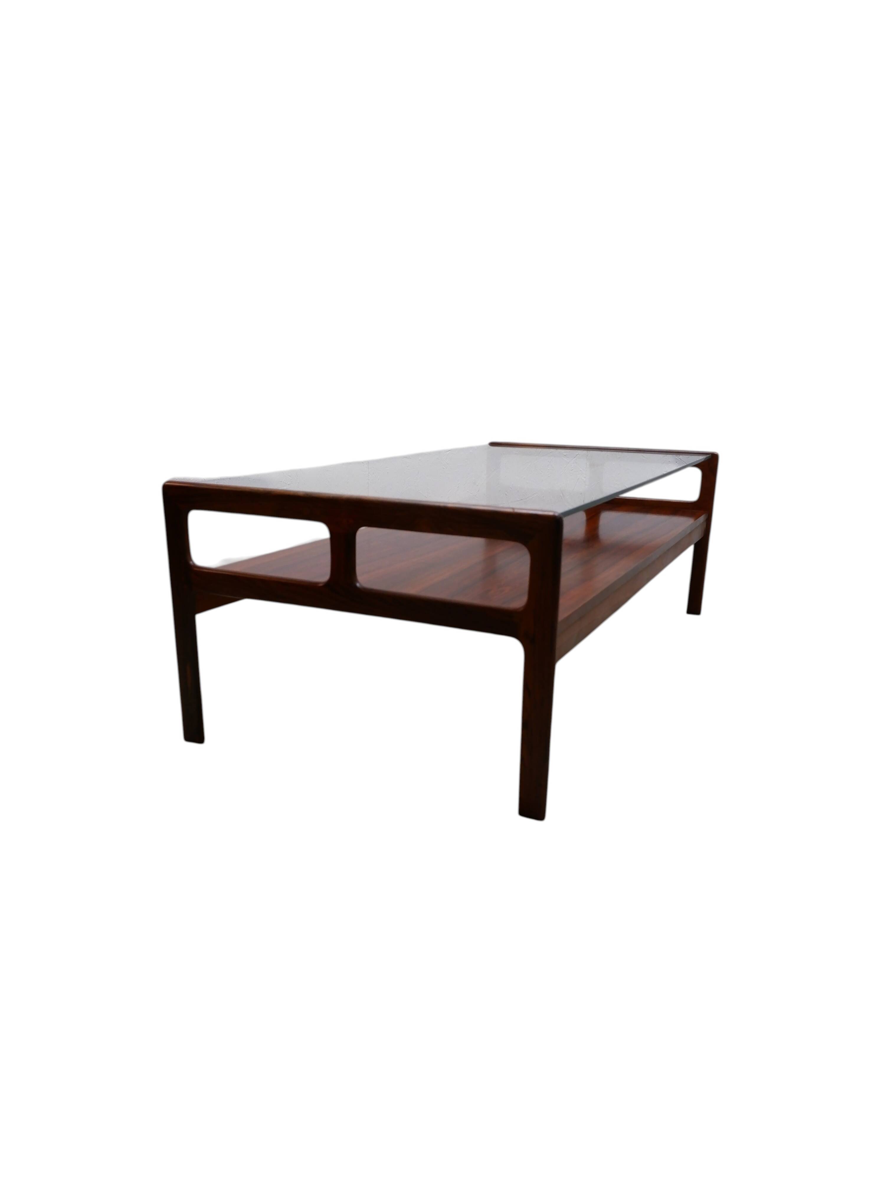 Rosewood coffee table with glass top, 1970s