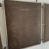 Vintage 1930s triptych barber mirror in brown shagreen - 30 x 77 cm