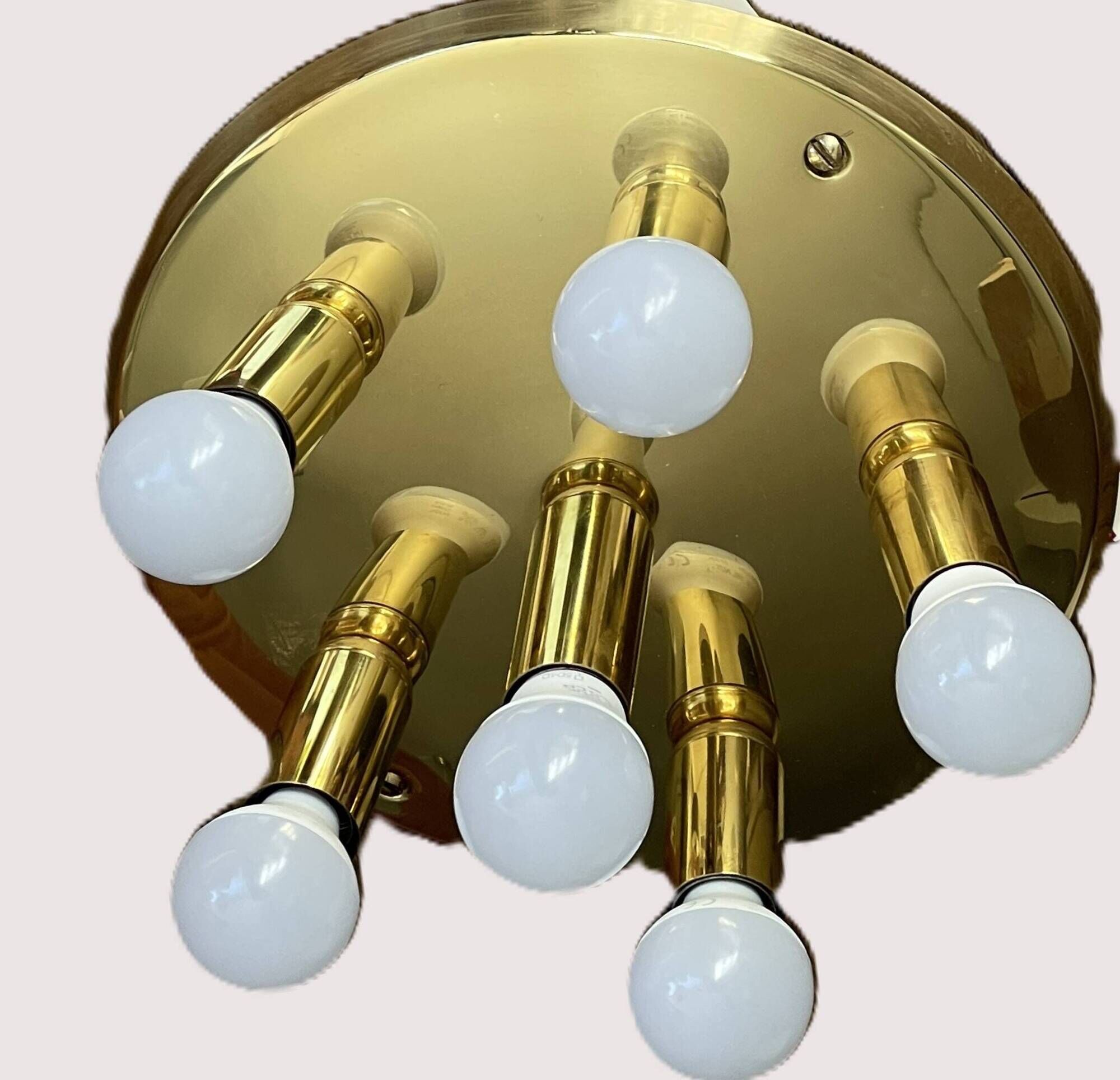 Mid-Century brass ceiling light - 6 lights - TZ Leuchten, Germany, 1980