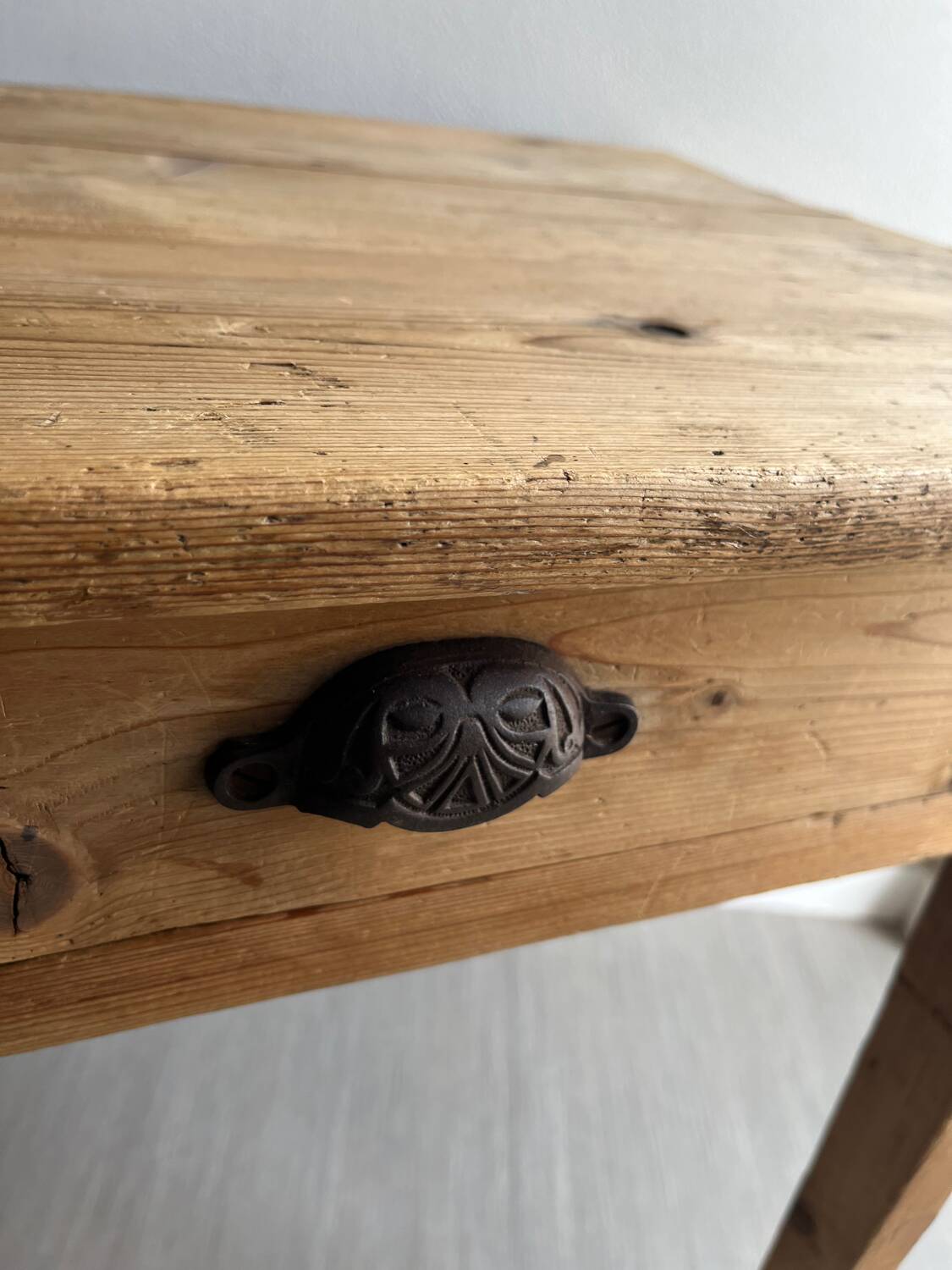 Patinated wooden farmhouse table