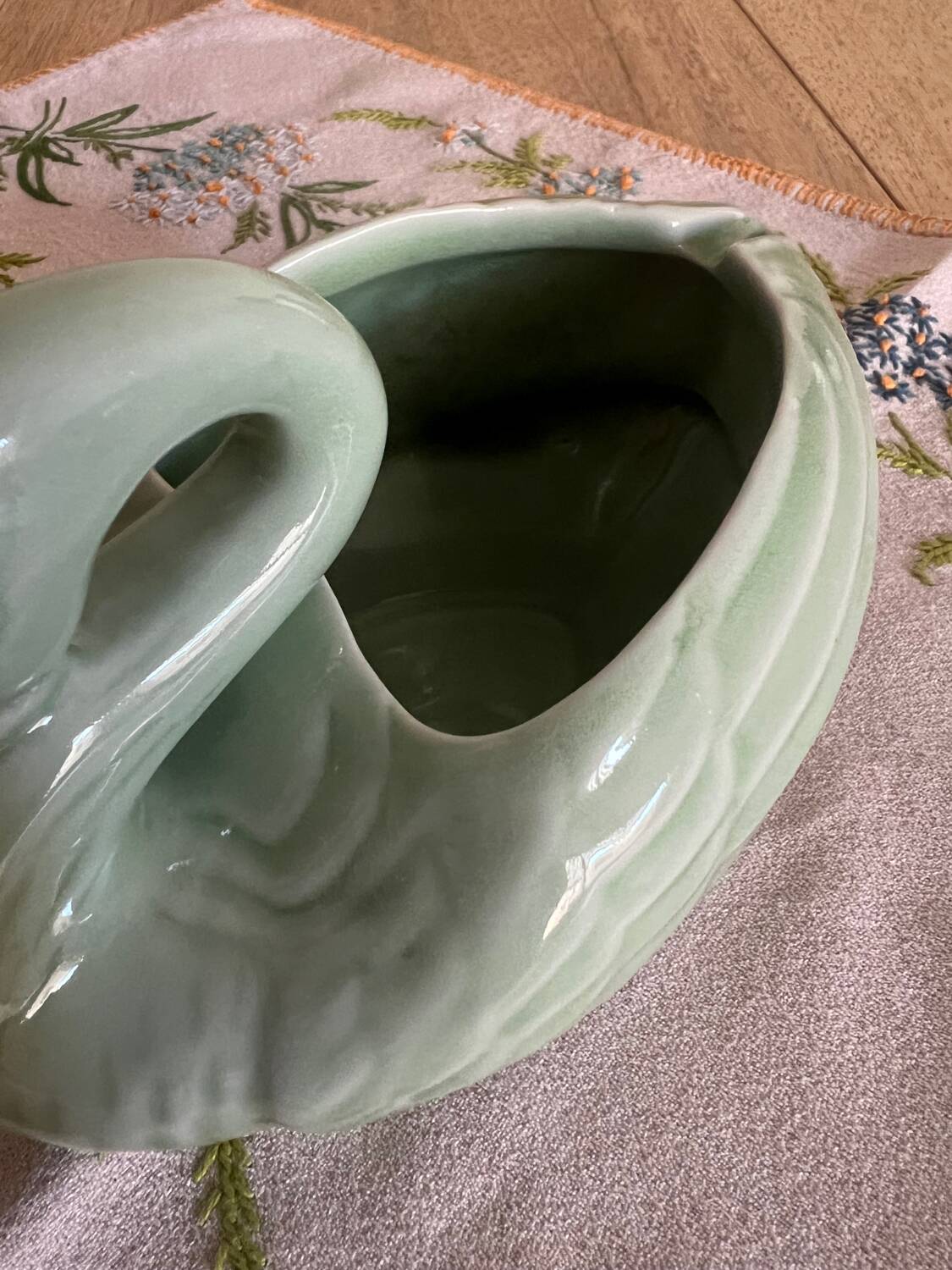 Almond green ceramic swan