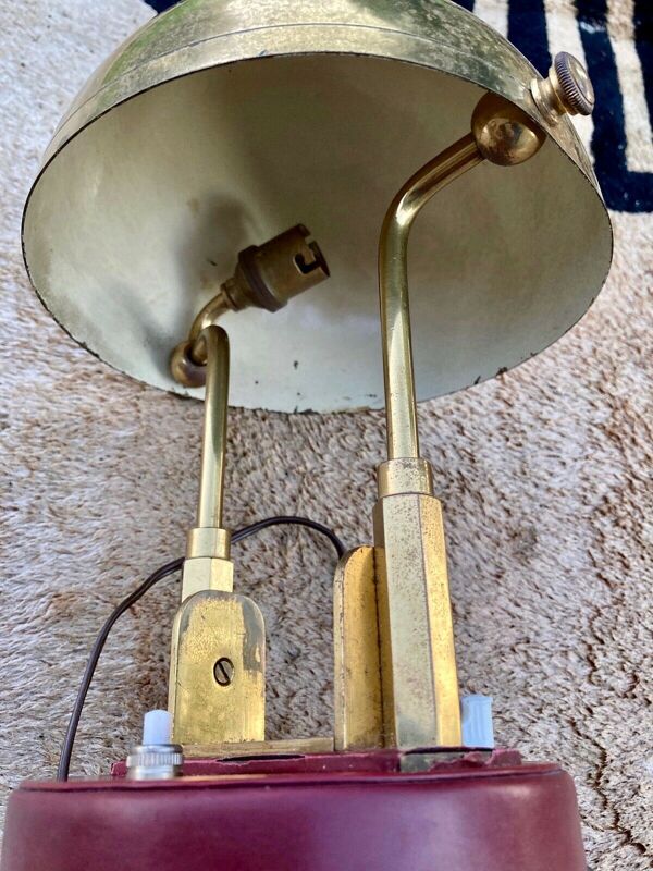 Lampe de bureau art deco moderniste bauhaus métal doré et bronze ou laiton doré