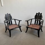 Chaises longues d'Ettore Zaccari, chêne avec détails sculptés, Italie, vers 1910/20