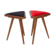 Set of two triangular stools in black and red velvet from the 20th century, 1960s.