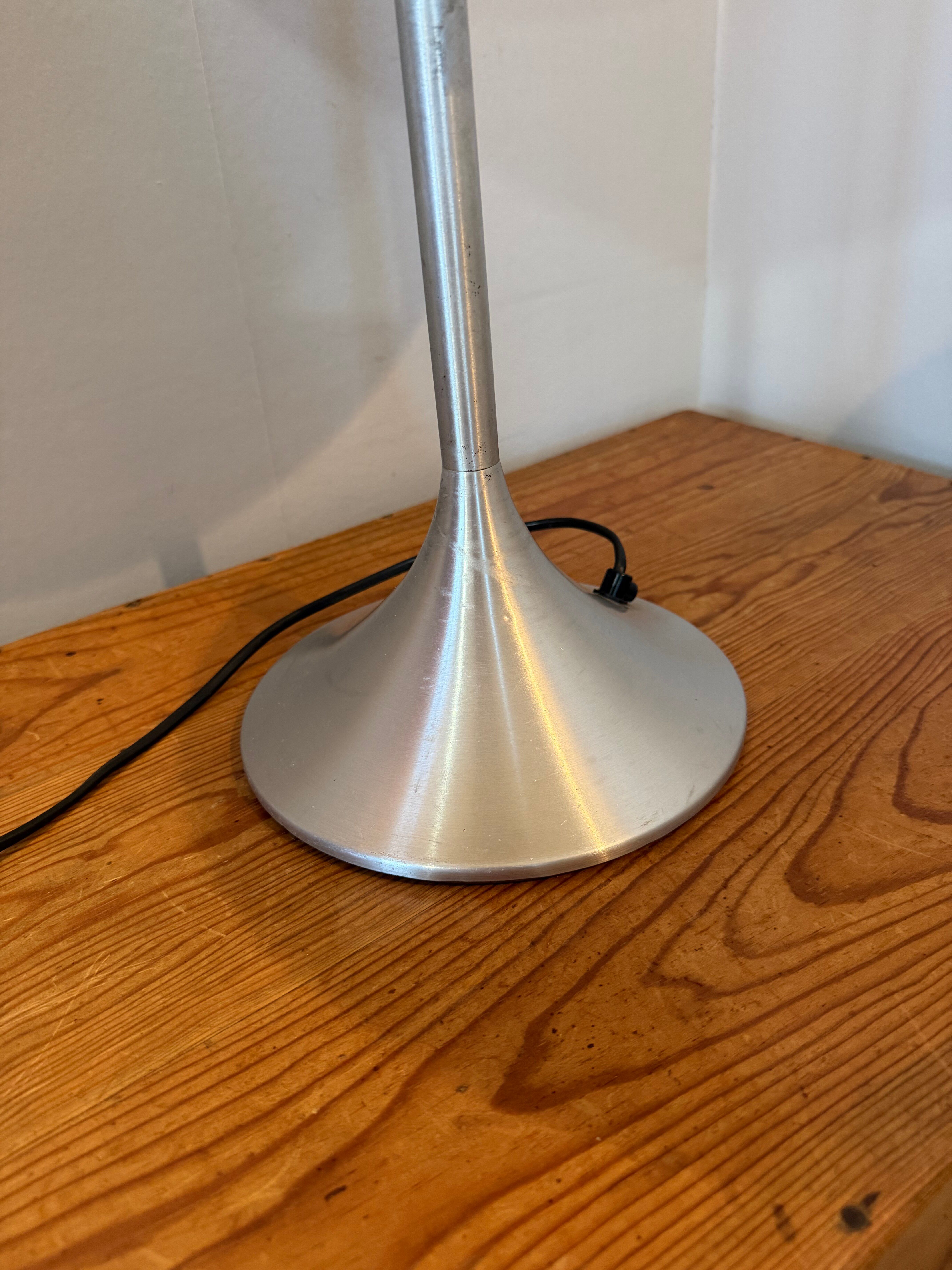 Space age mid-century mushroom lamp in brushed aluminium.