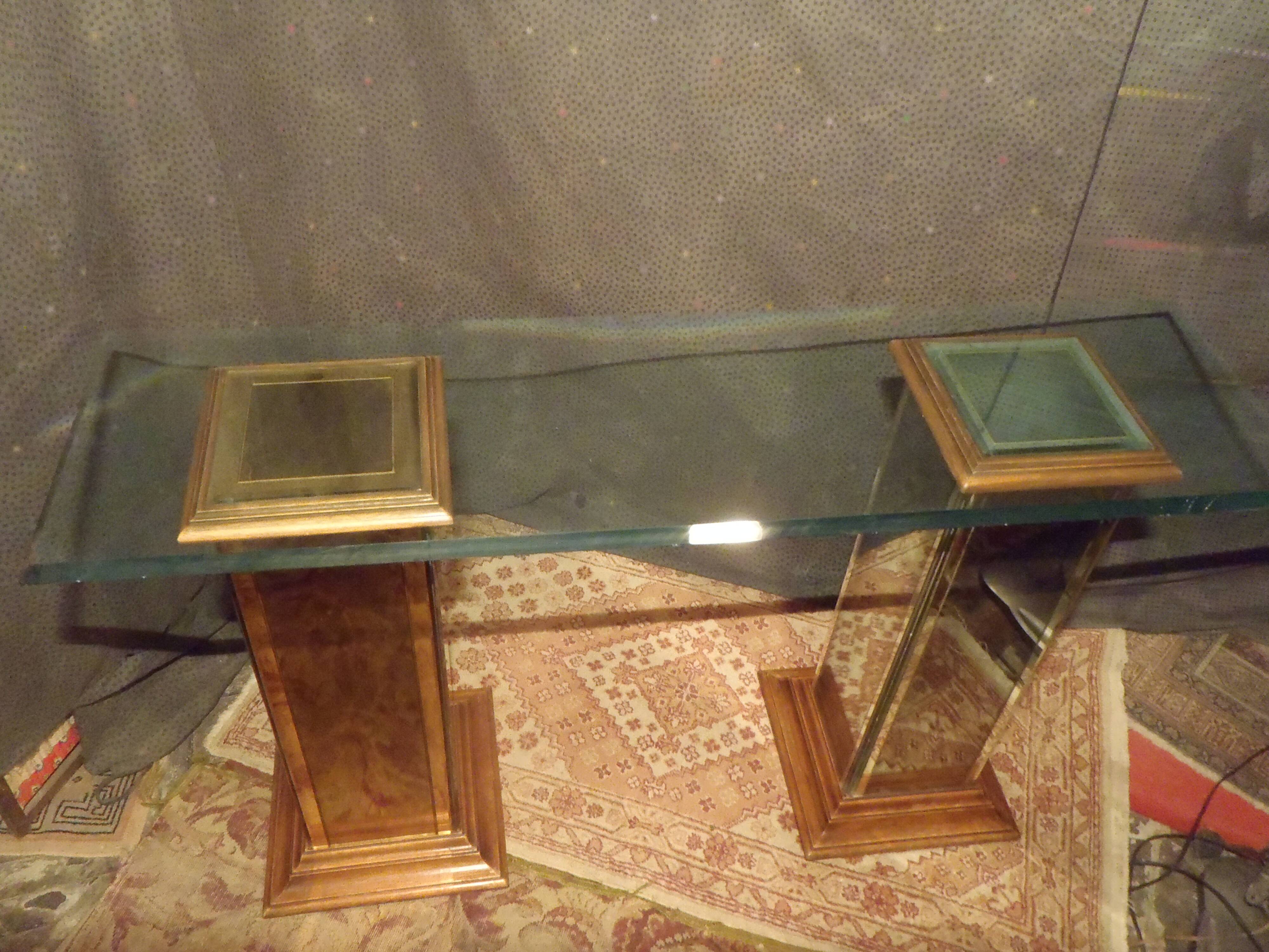 Console vintage verre et miroir année 70