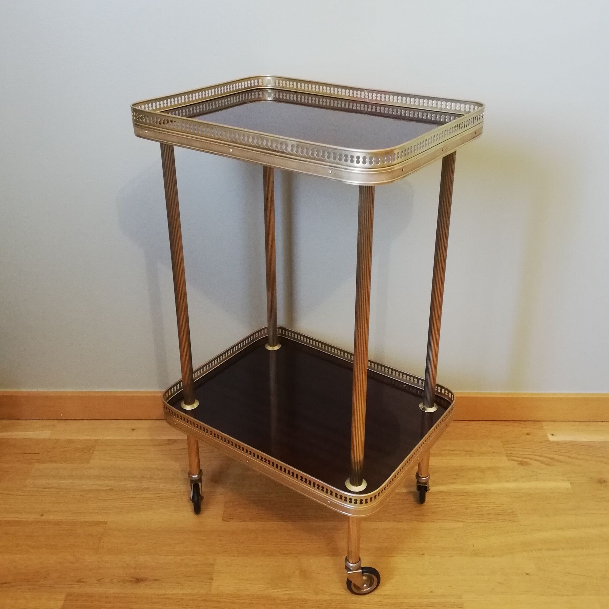 Vintage 60s wheeled service in brass and formica