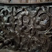 Antique oak door with frame and pierced wrought-iron lock – 16th–17th c.
