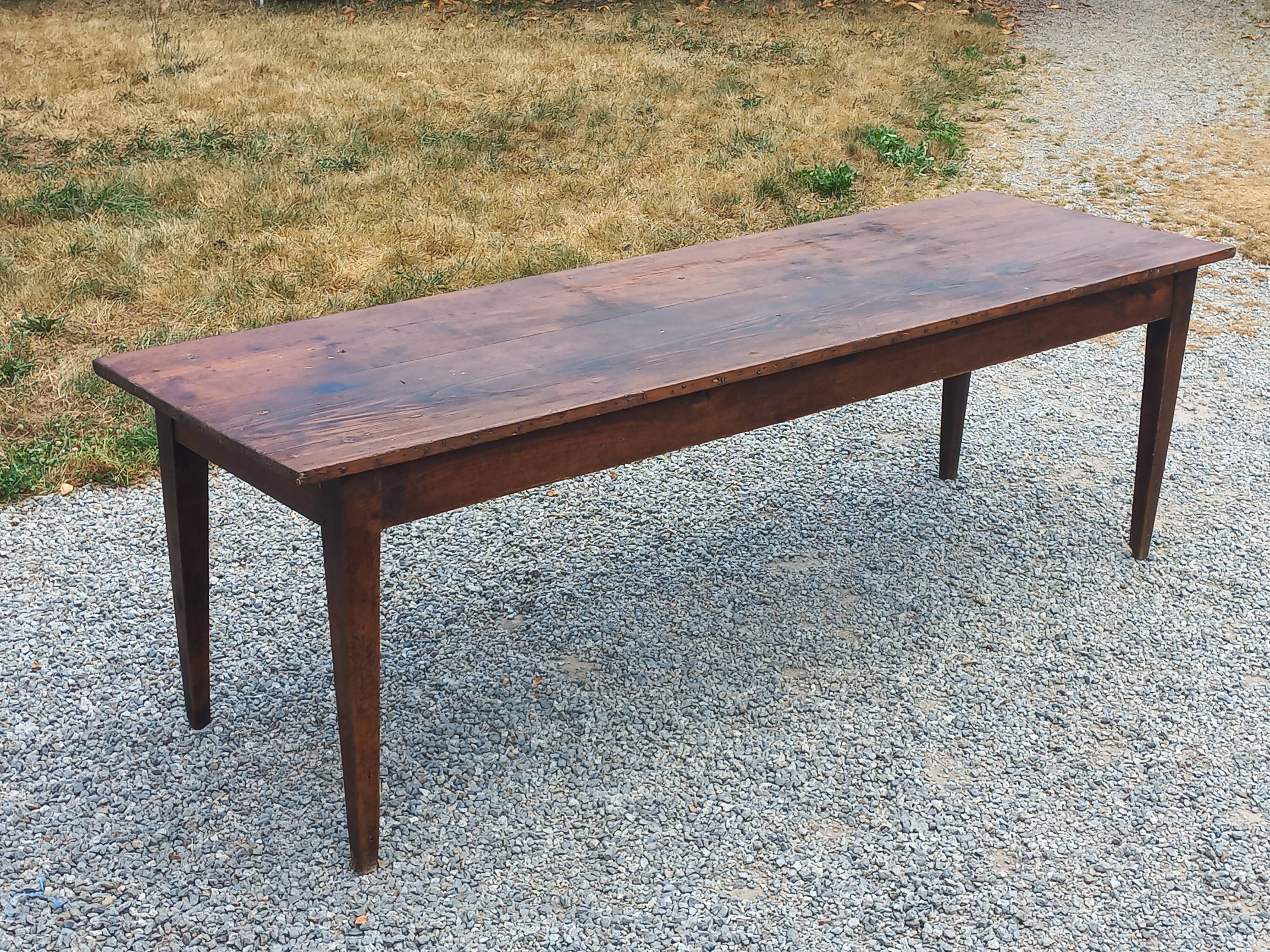 19th century farmhouse table with spindle legs, 225cm