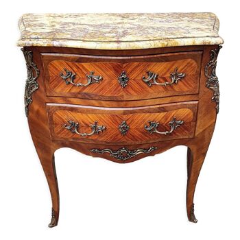 Commode 2 tiroirs Louis XV marqueterie bois de rose