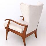 Reclining Armchair with Cherry Frame and White Velvet Upholstery, Italy