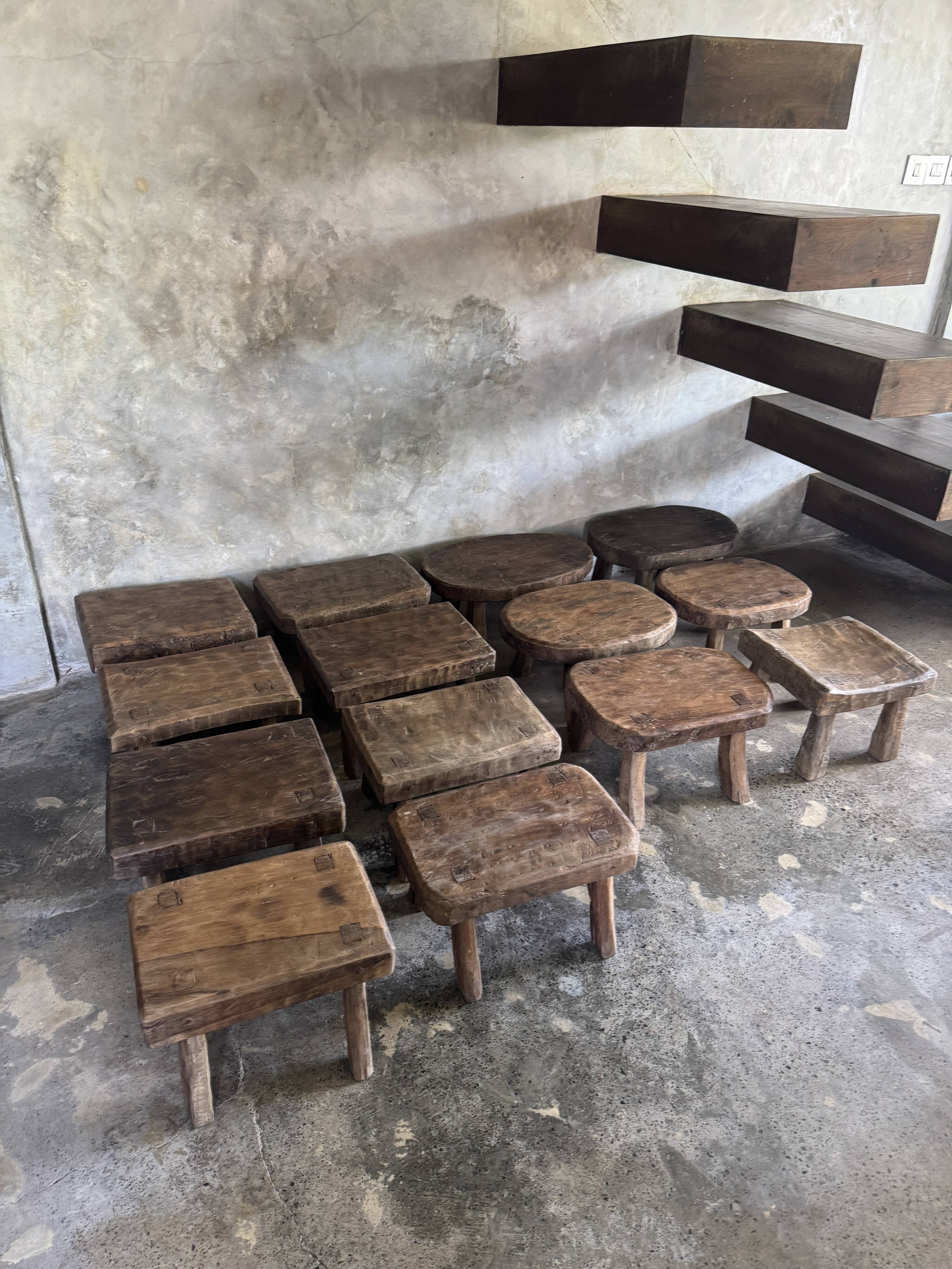 Small brutalist bench with backrest and armrests in Asian blonde teak H67 L6
