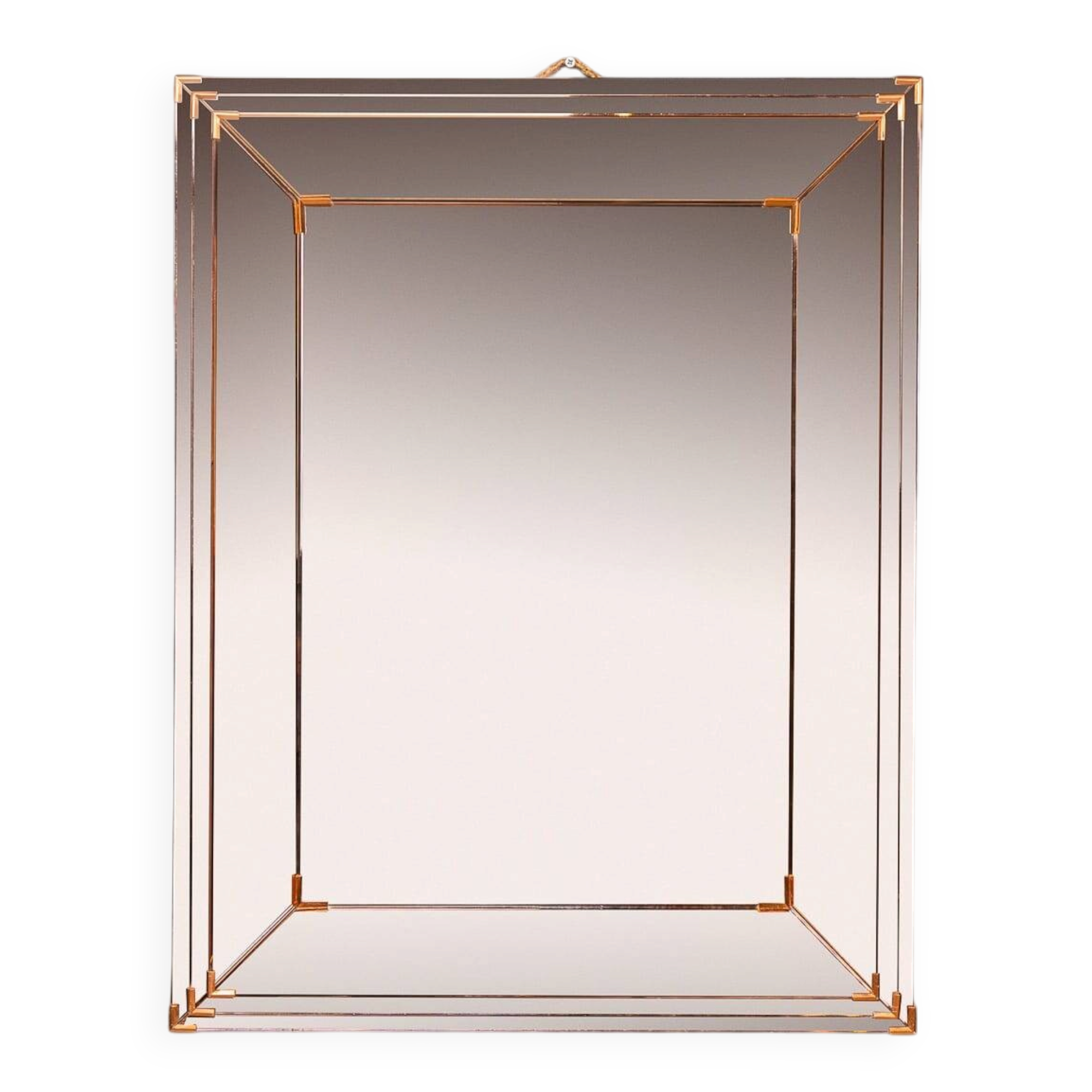 Miroir triple niveau en verre rosé et bronze italien vintage des années 1940