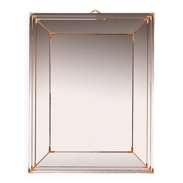 Vintage 20thc italian rosé glass & brass three tier mirror c.1940