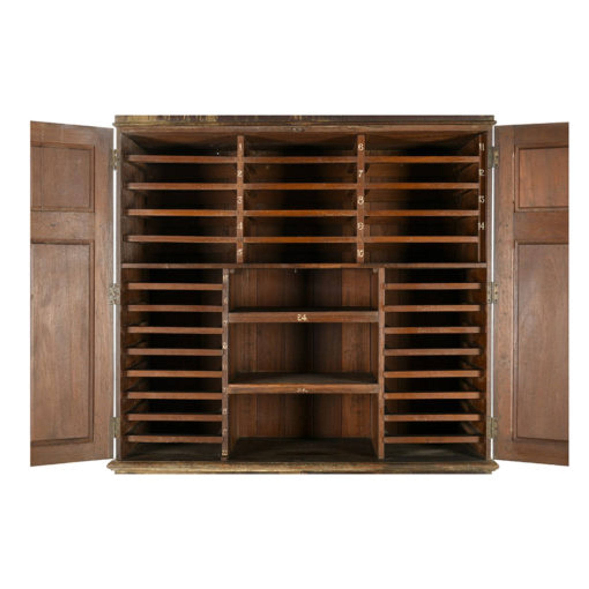 Postal sorting furniture in patinated wood