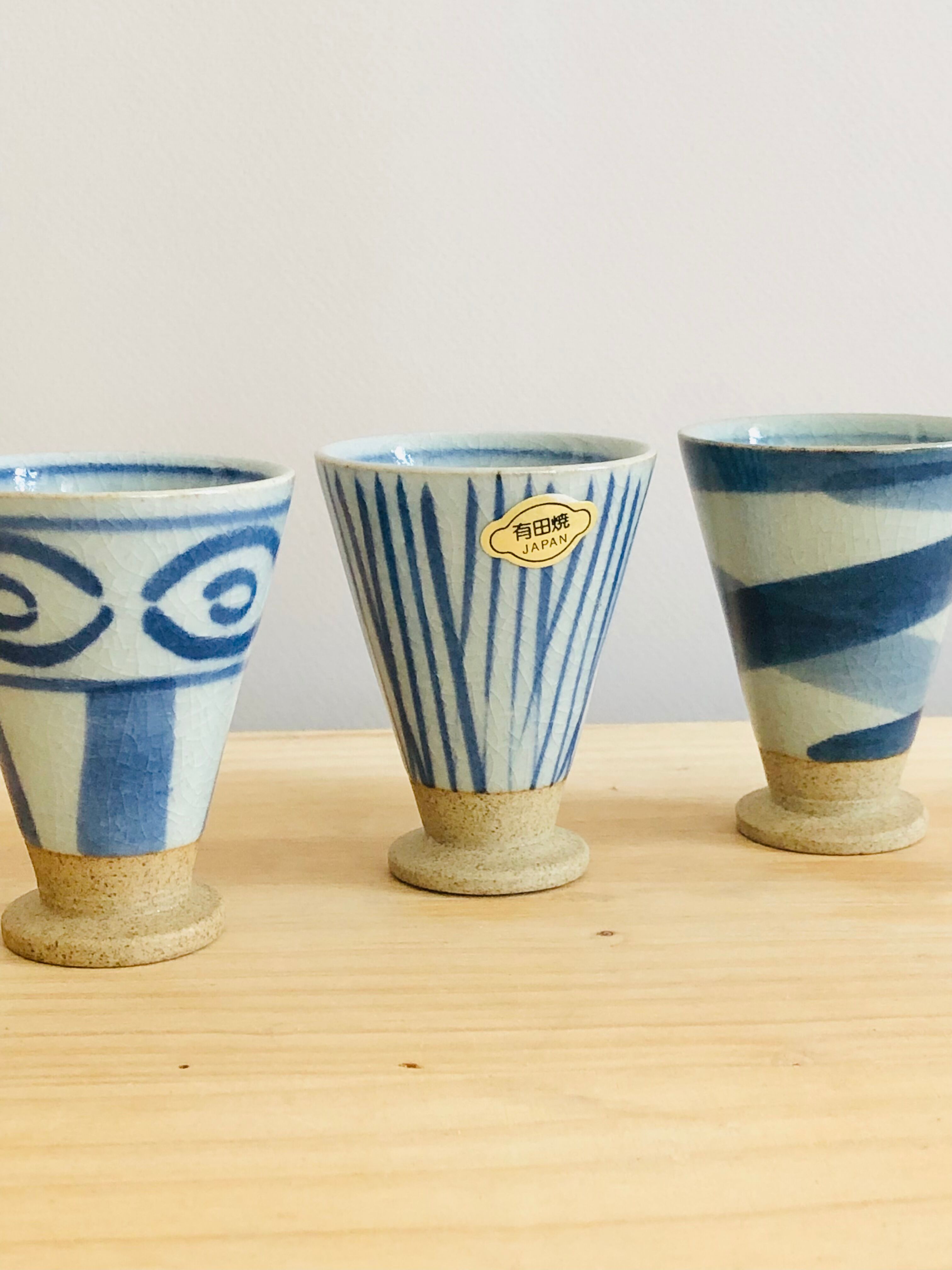 Set of 3 hand-painted sandstone sake cups