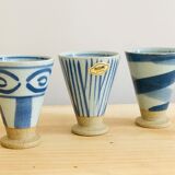 Set of 3 hand-painted sandstone sake cups