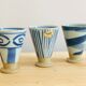 Ensemble de 3 tasses à saké en grès peint main