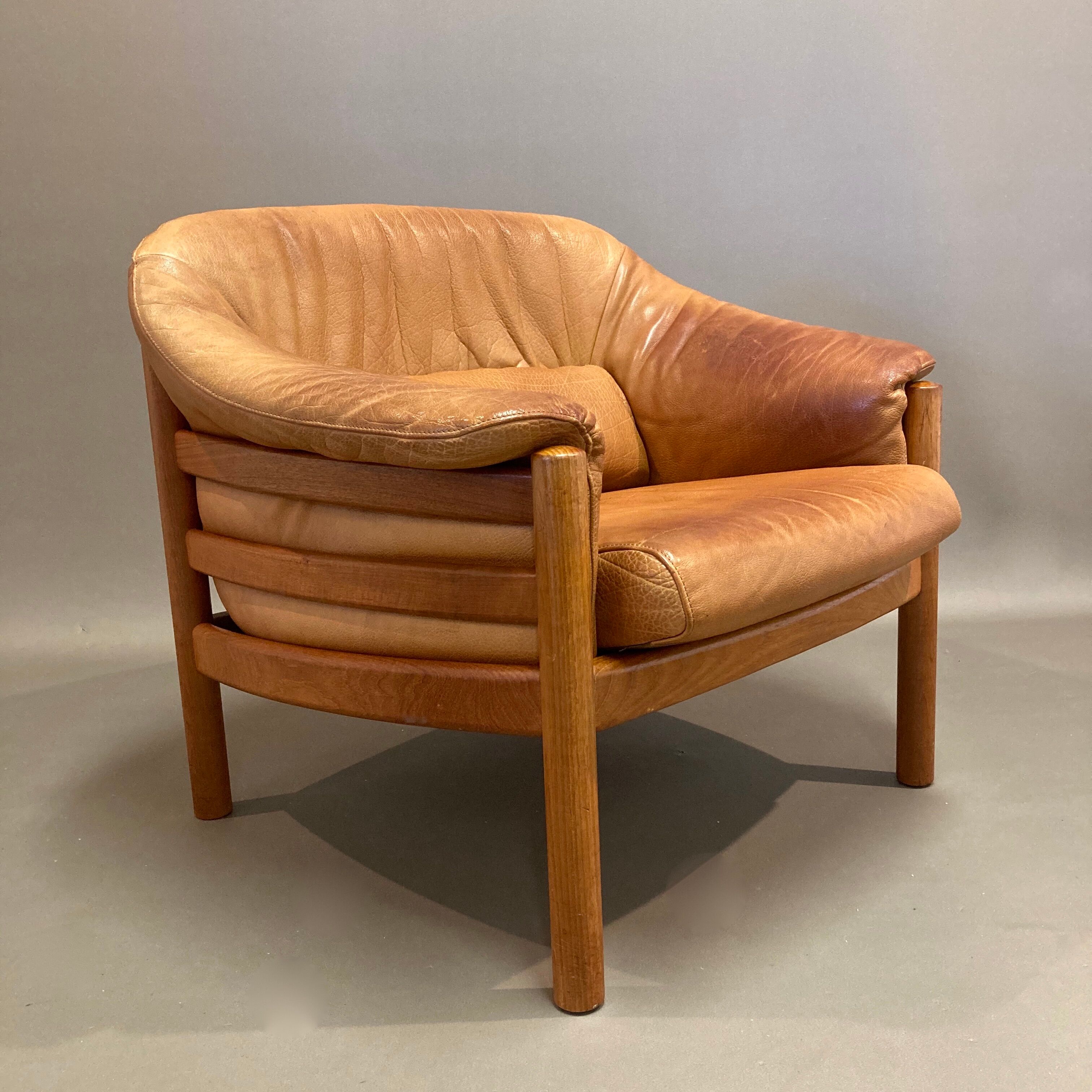 Scandinavian chair teak and leather design 1960