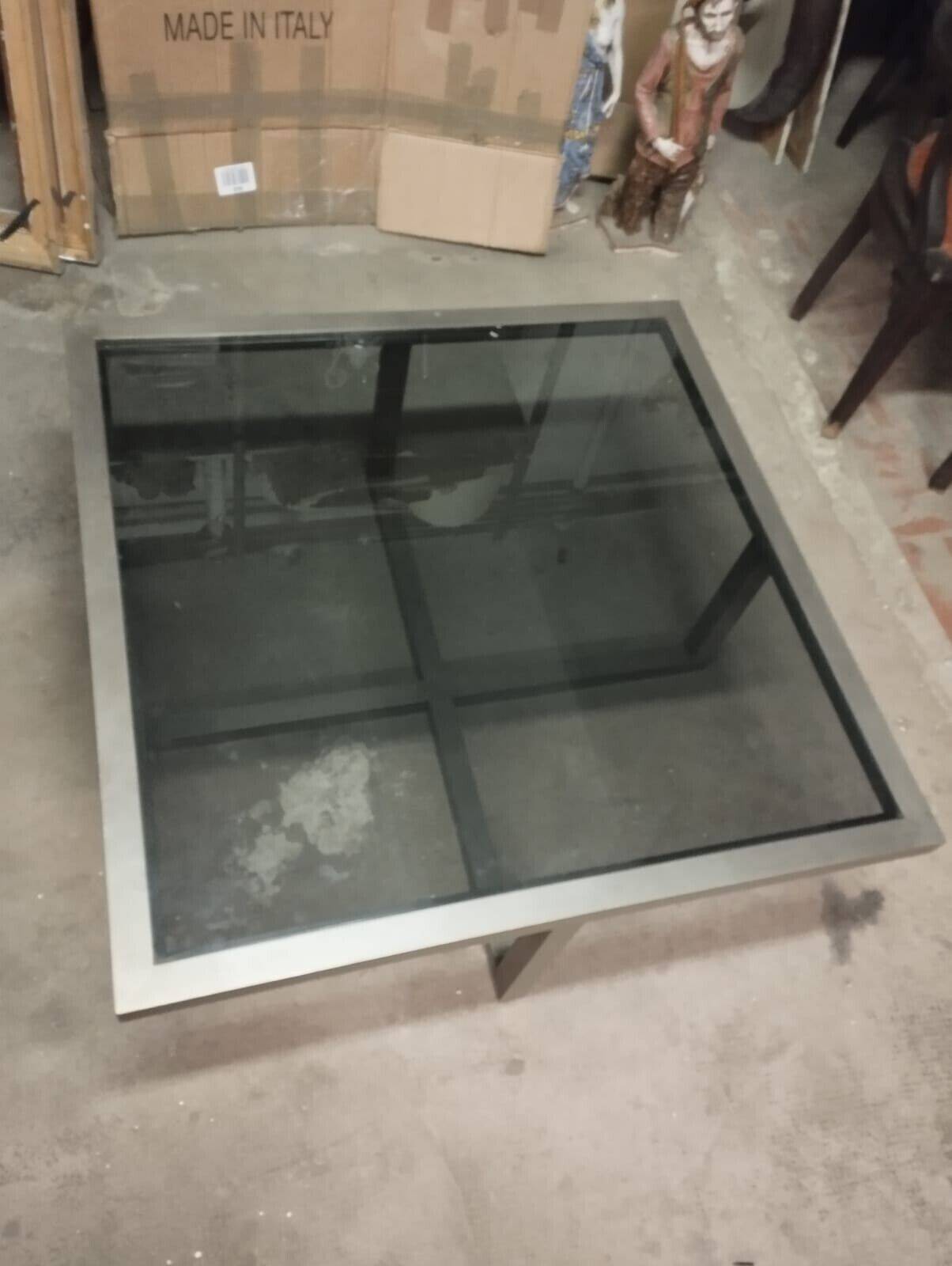 Table in satin aluminum and black glass, 70s design