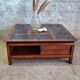 Table basse carrée bois massif plateau avec verre noir 100x100 cm