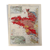 Old map of brittany côtes-d'armor armorican massif from 1945