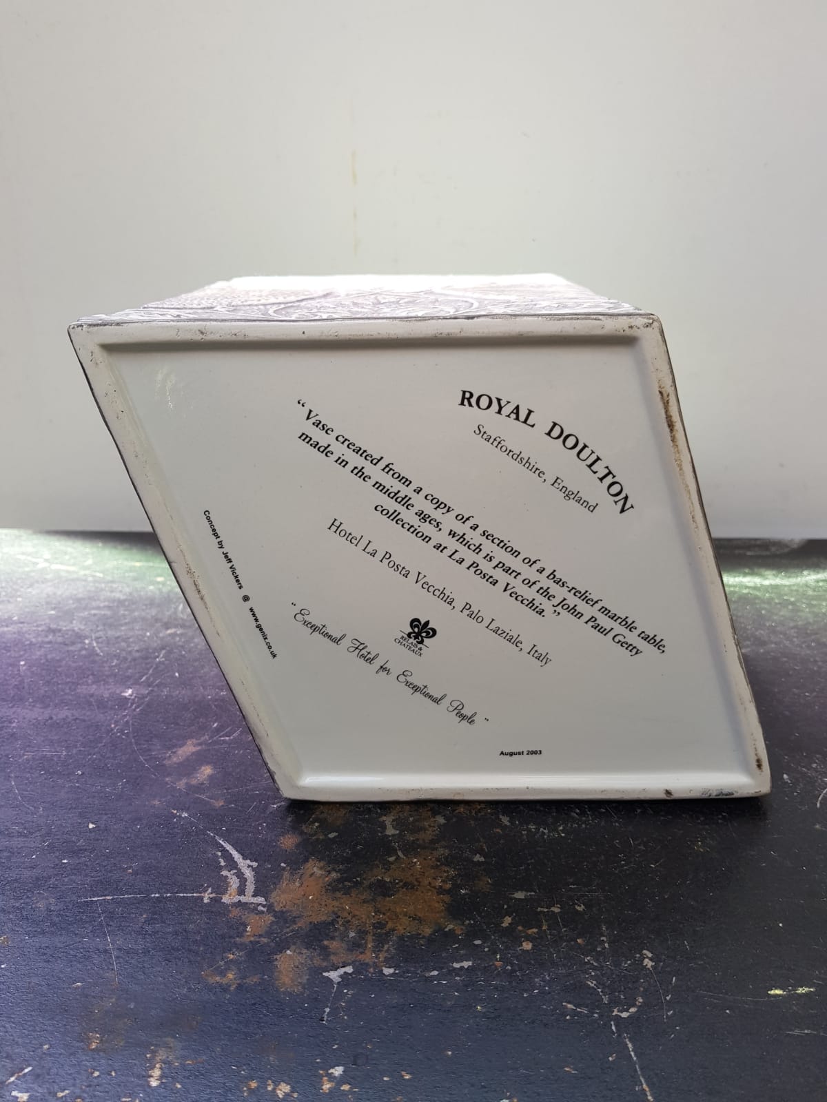 Old royal doulton vase white & gray ceramic staffordshire england vintage