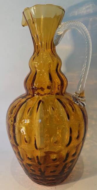 Ancient large twisted amber glass vase blown Murano 19th century