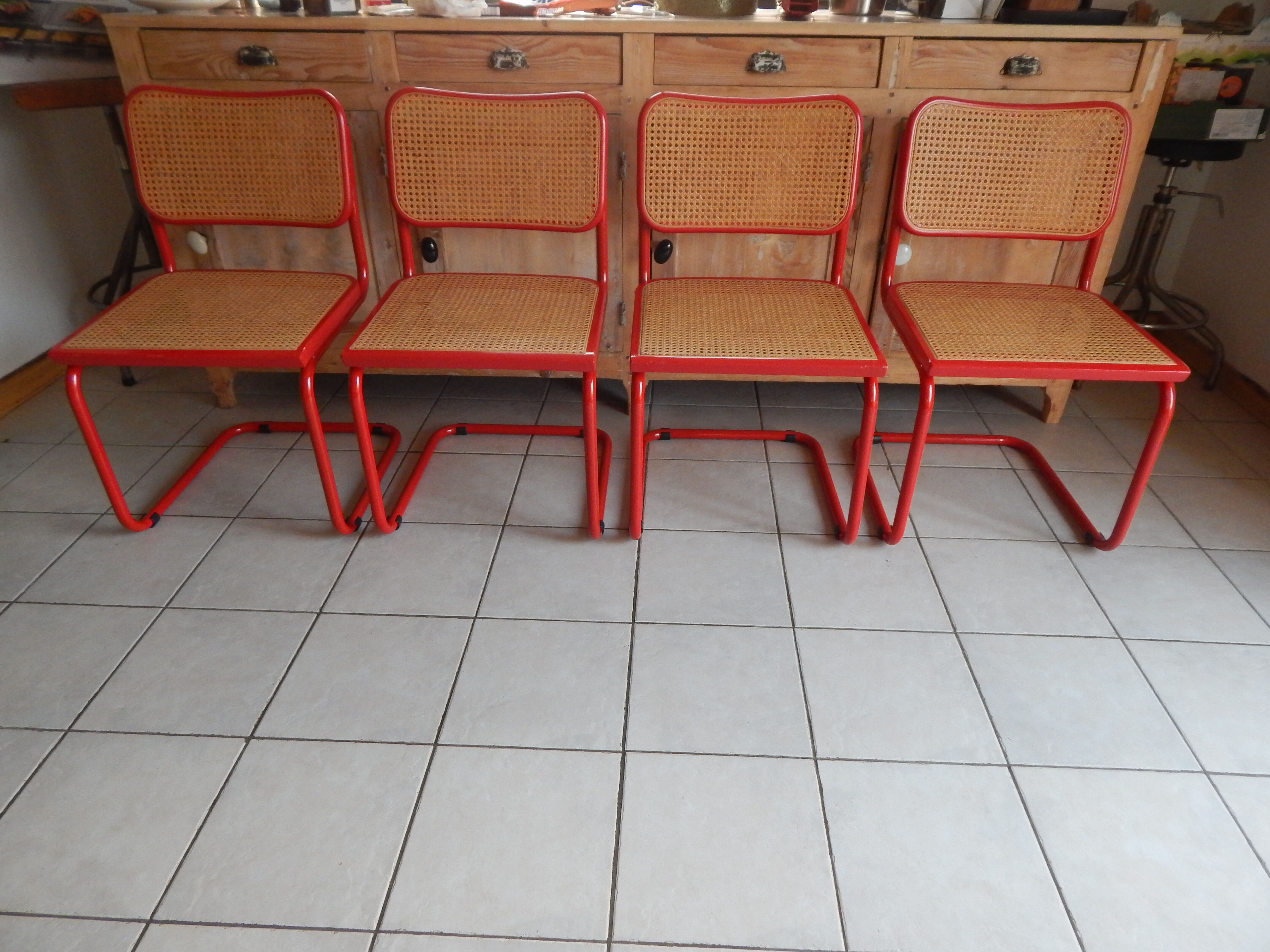 Set 4 chair B32 red Marcel Breuer Cesca