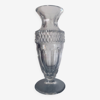 Medici vase on crystal pedestal cut with diamond points val st lambert