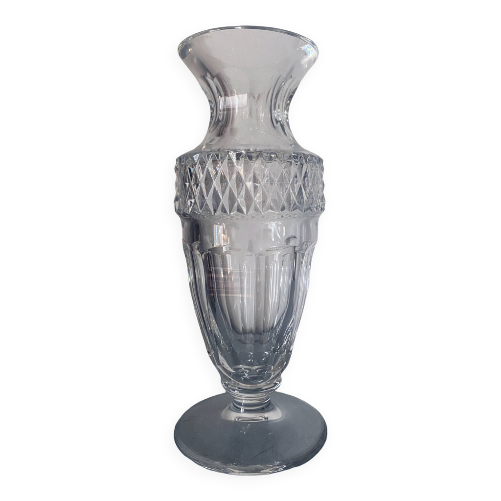 Vase Ancien Forme Médicis En Cristal - Motif Pointes De Diamant - Verre