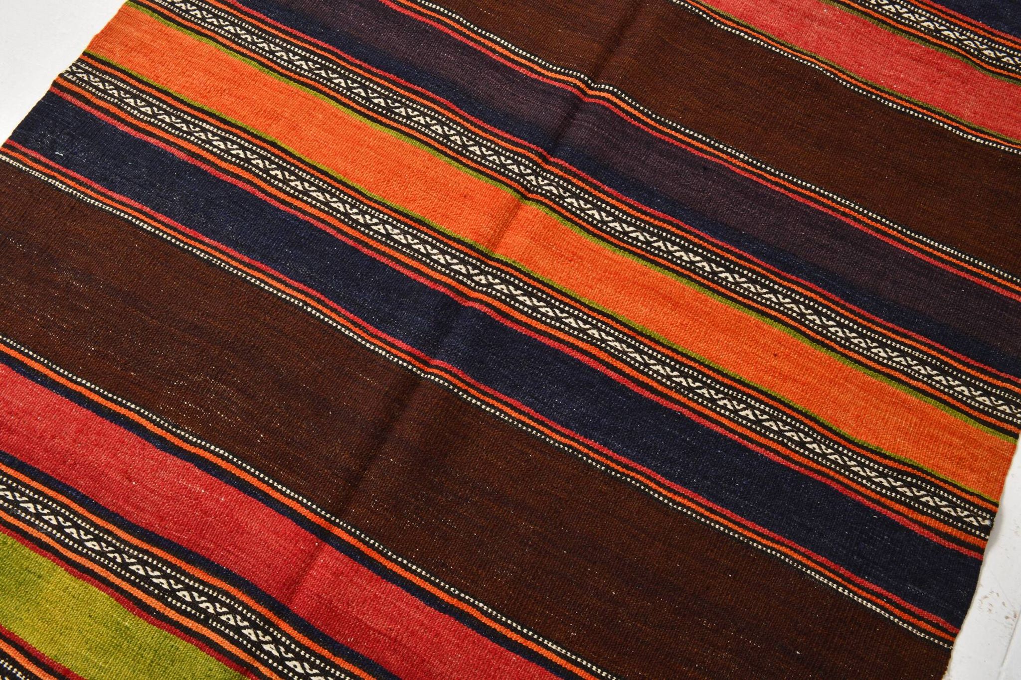 4x8 Brown & Blue Turkish Vintage Kilim Rug 139x245Cm SK 2314
