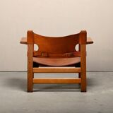 Børge Mogensen Spanish Chair in Cognac Leather and Oak for Fredericia, 1967