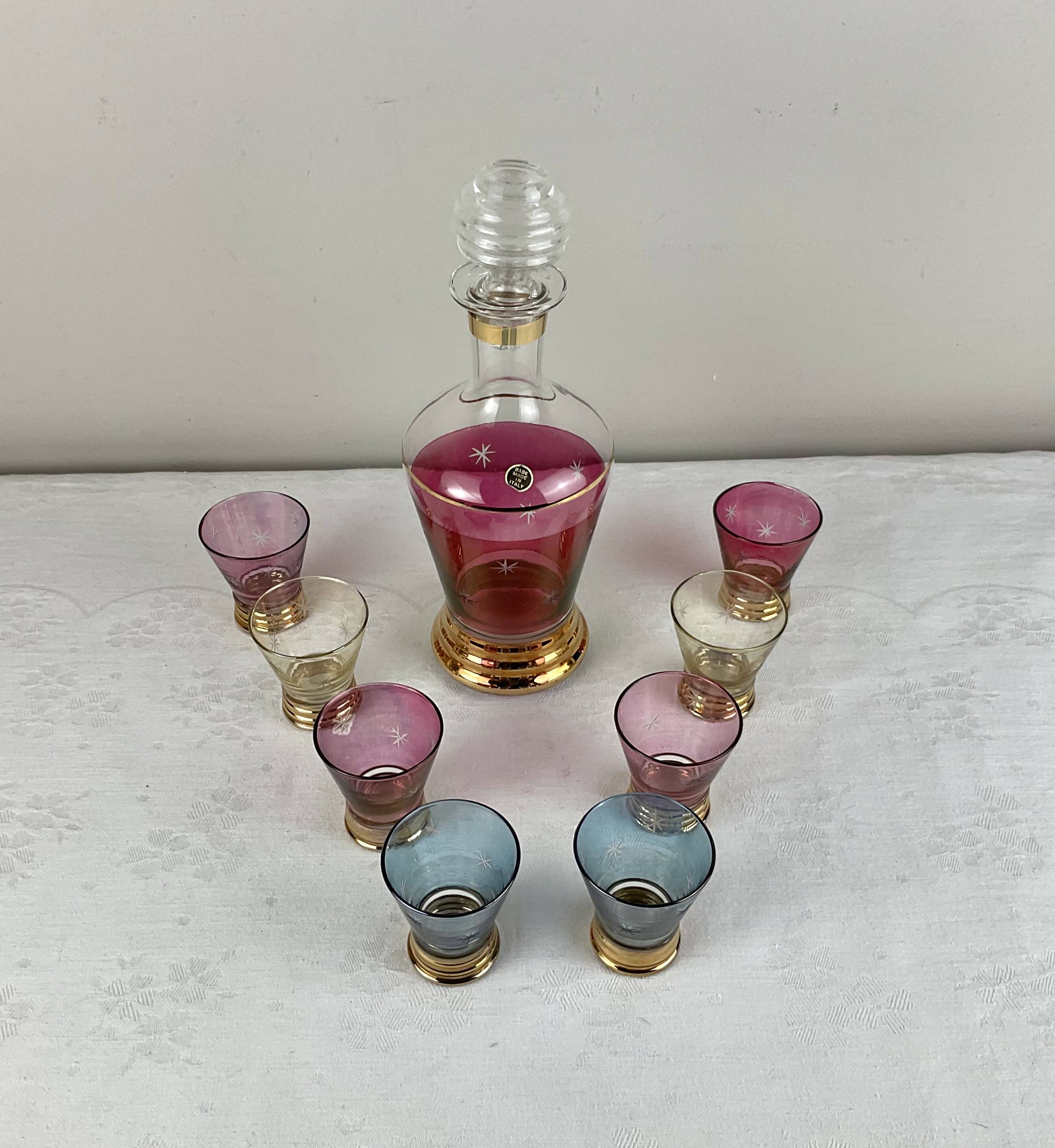 Vintage liqueur carafe and matching glasses Made in Italy