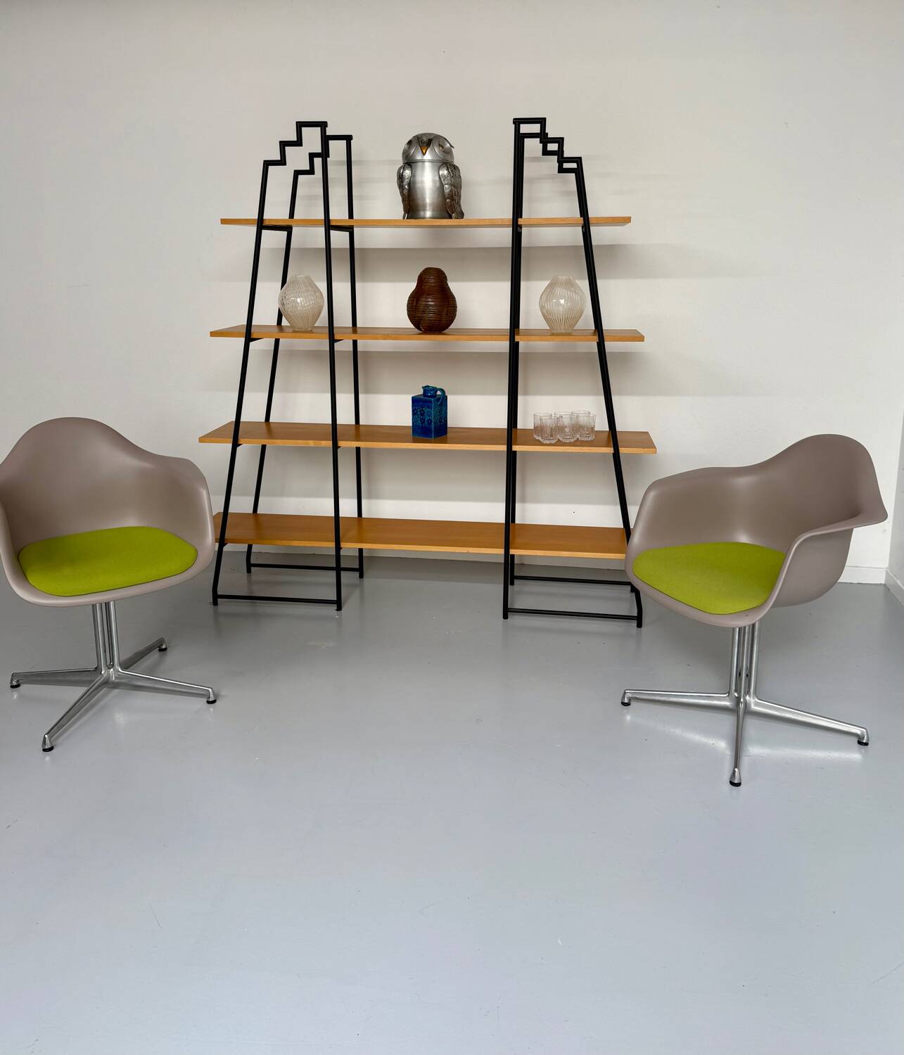 Étagère bibliothèque bois et métal design des années 80