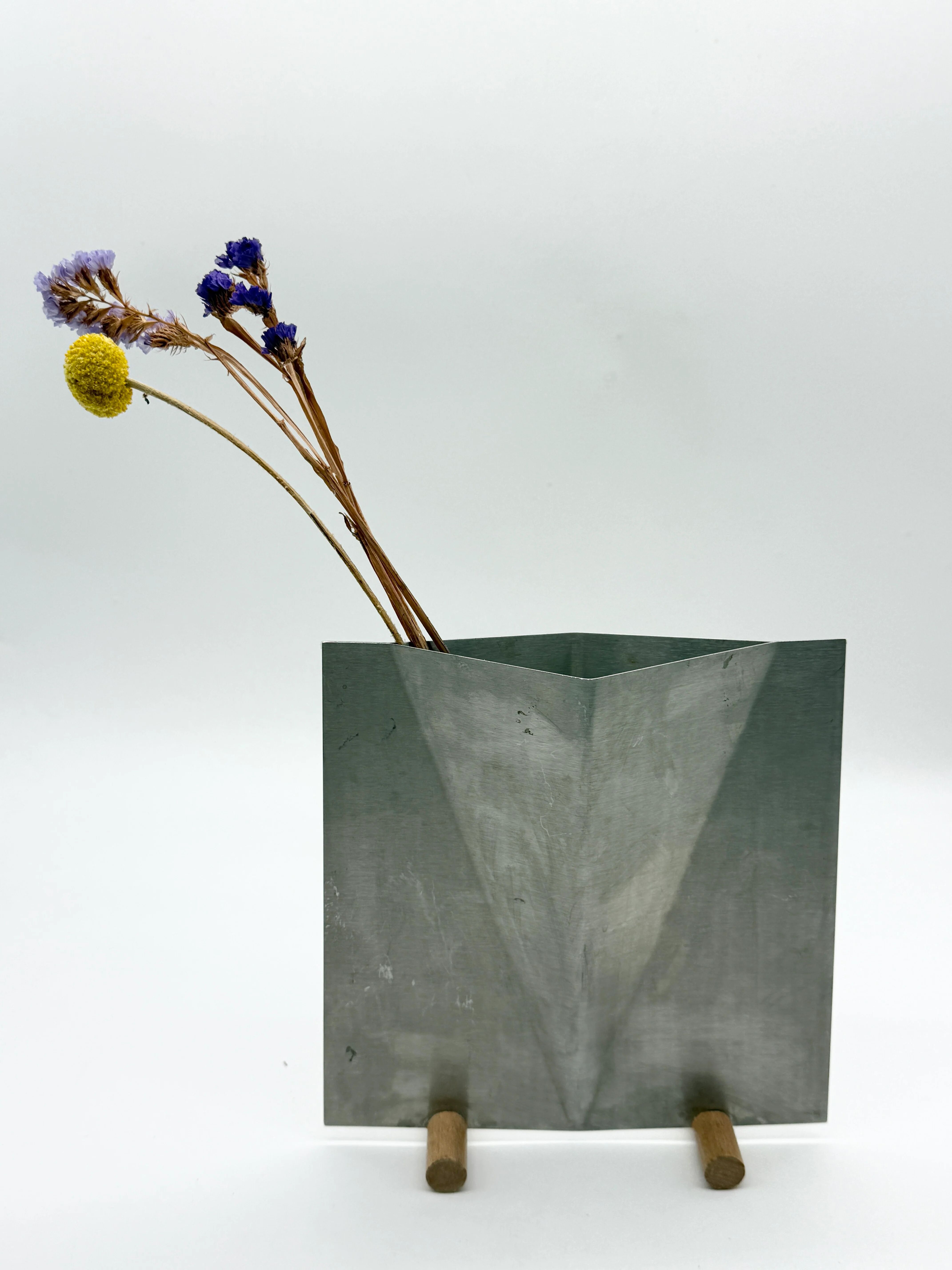 Sculptural brushed aluminium vase, 1980s