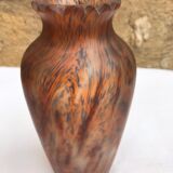 Orange / blue marble vase (signed?) old glass paste