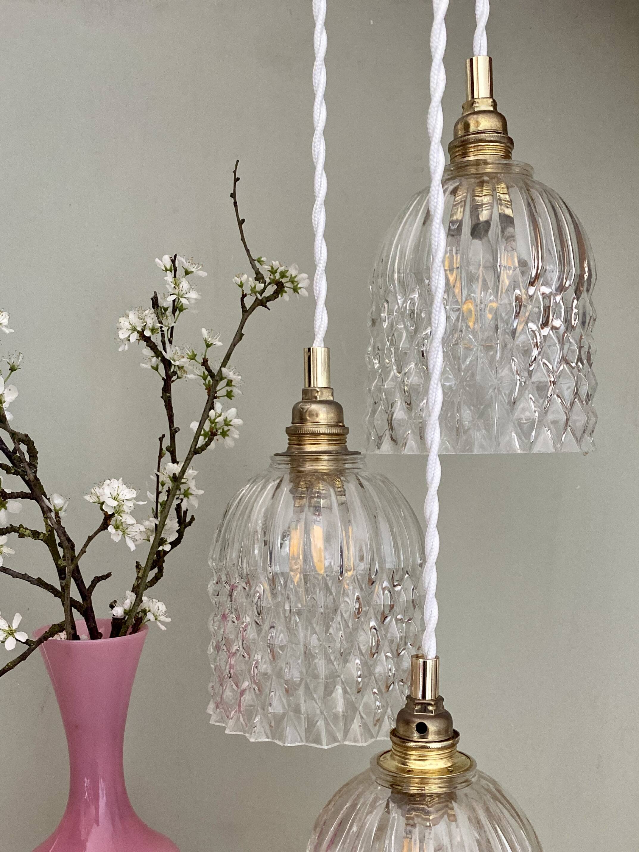 Vintage glass triple globe waterfall pendant light