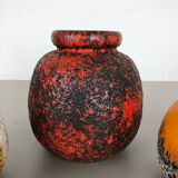 Set of Three Pottery Fat Lava Vases "Multi-Color" by Scheurich, Germany, 1970s