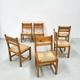 Chaises danoises vintage en pin avec corde en papier par TP Design pour Gm Møbler, années 1970, lot de 6