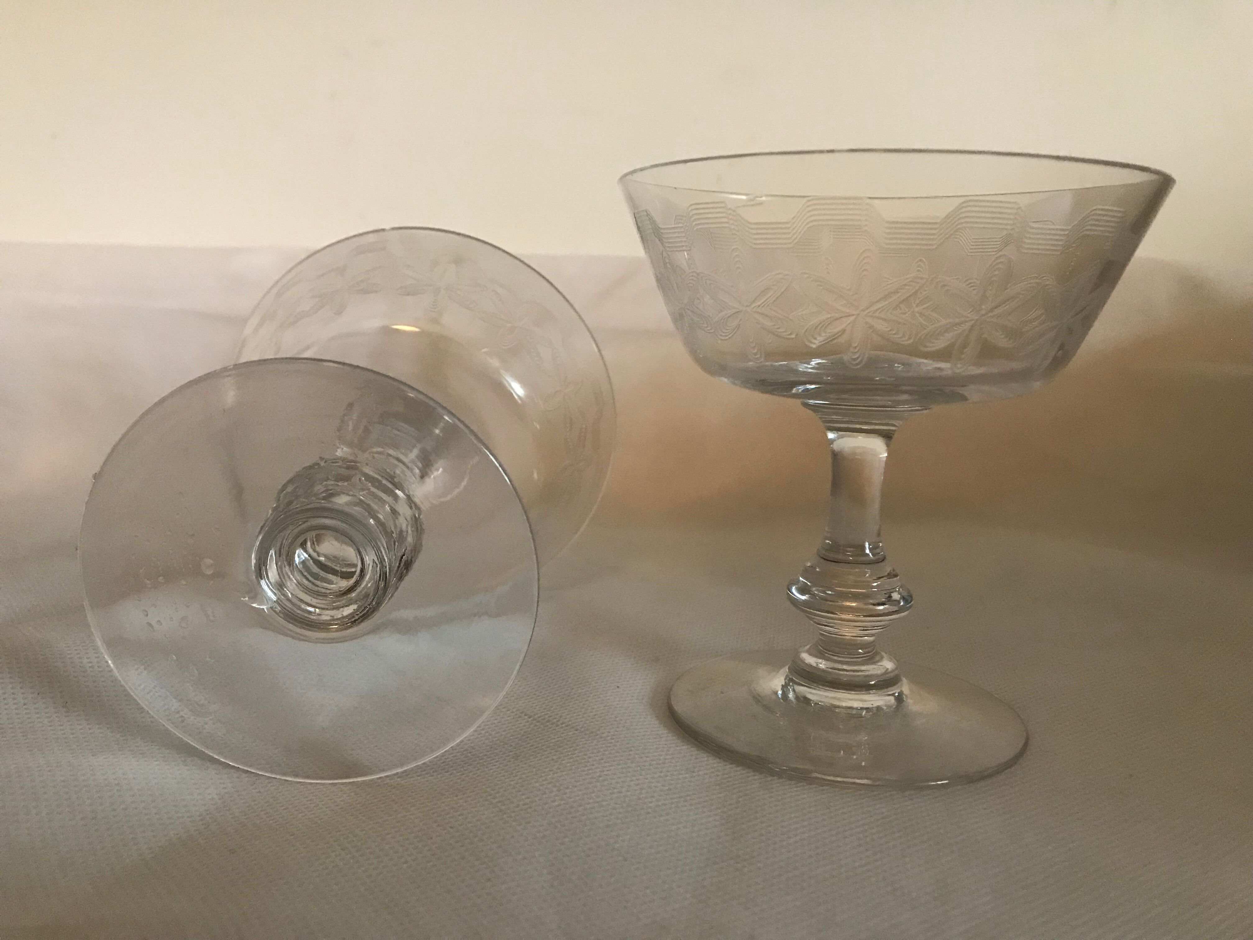 5 19th-century crystal champagne glasses