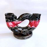 Vintage artisanal two-tone earthenware candle holder Vallauris France