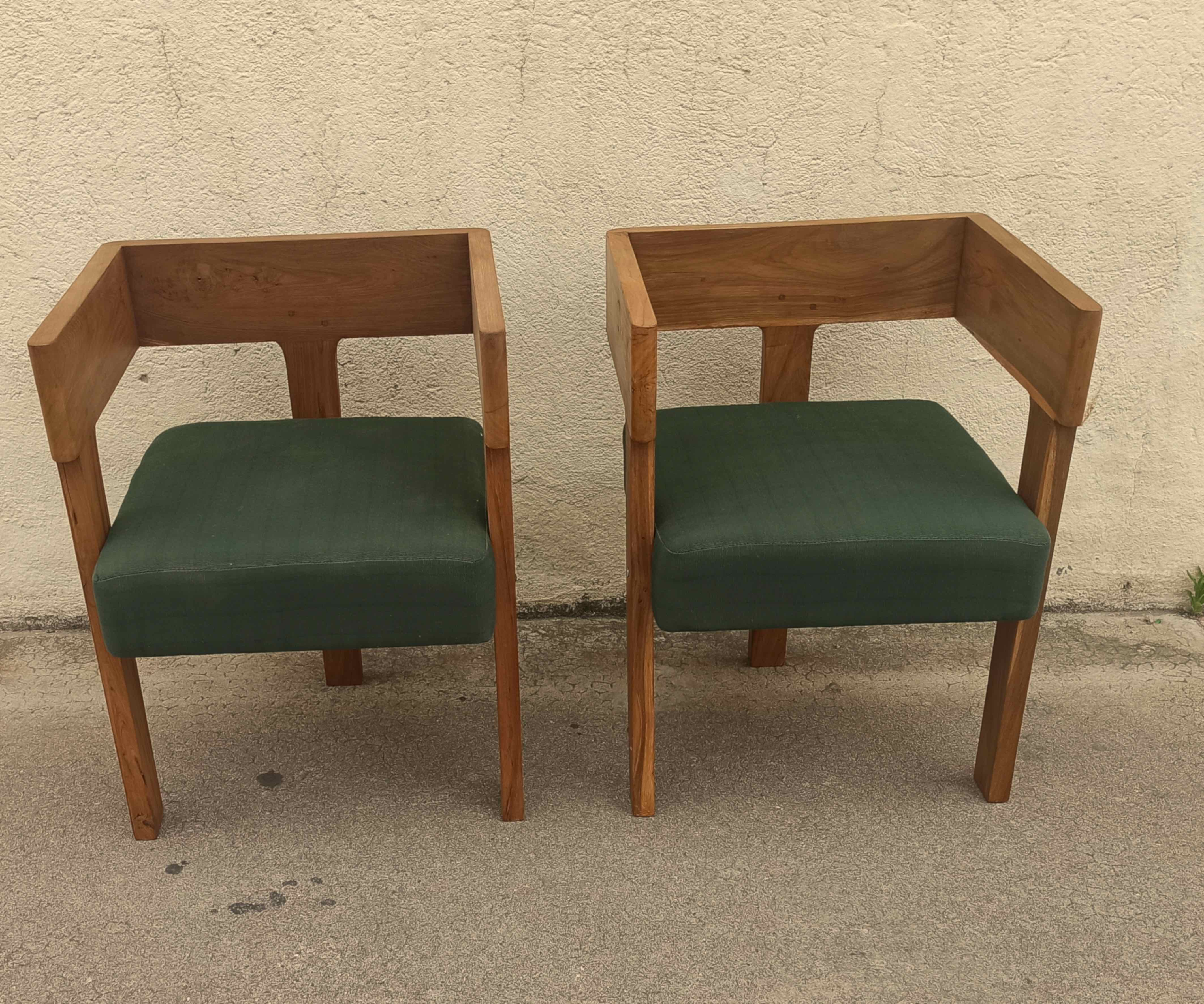 Pair of tripod armchairs ancient solid teak, 60