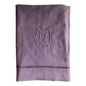 Old linen and cotton sheet lilac purple