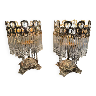 Pair of bronze and crystal lamps