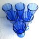 6 Art Deco champagne flutes blue glass cut from 10 flat ribs on peedouche