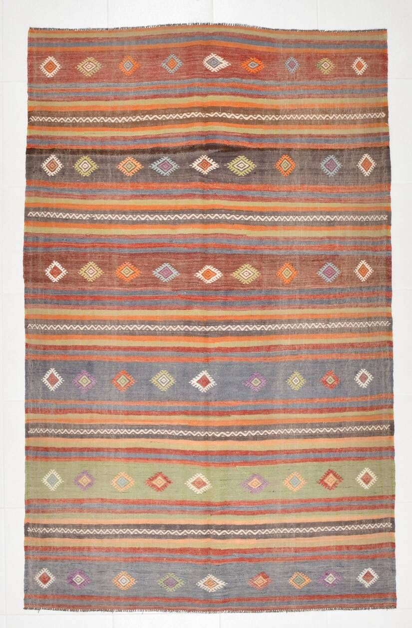 5x7 Tile Red & Grey Kilim Rug, Handwoven Vintage Kilim Rug, 140x221Cm