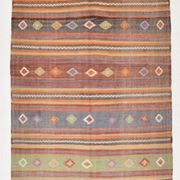 5x7 Tile Red & Grey Kilim Rug, Handwoven Vintage Kilim Rug, 140x221Cm